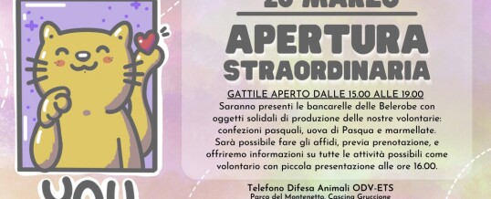 APERTURA STRAORDINARIA – DOMENICA 26 MARZO